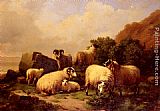 Eugene Verboeckhoven Canvas Paintings - Sheep Grazing By The Coast